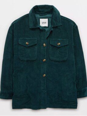 Aerie Corduroy Shacket - Deep Forest Green